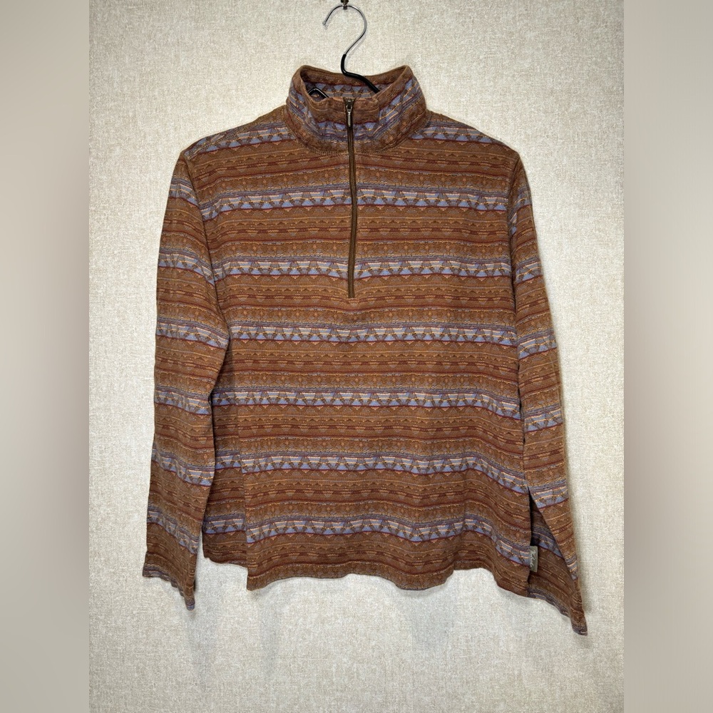 Woolrich Adventure Sweater Brown And Periwinkle Blue Quarter Zip Hiking Size XL